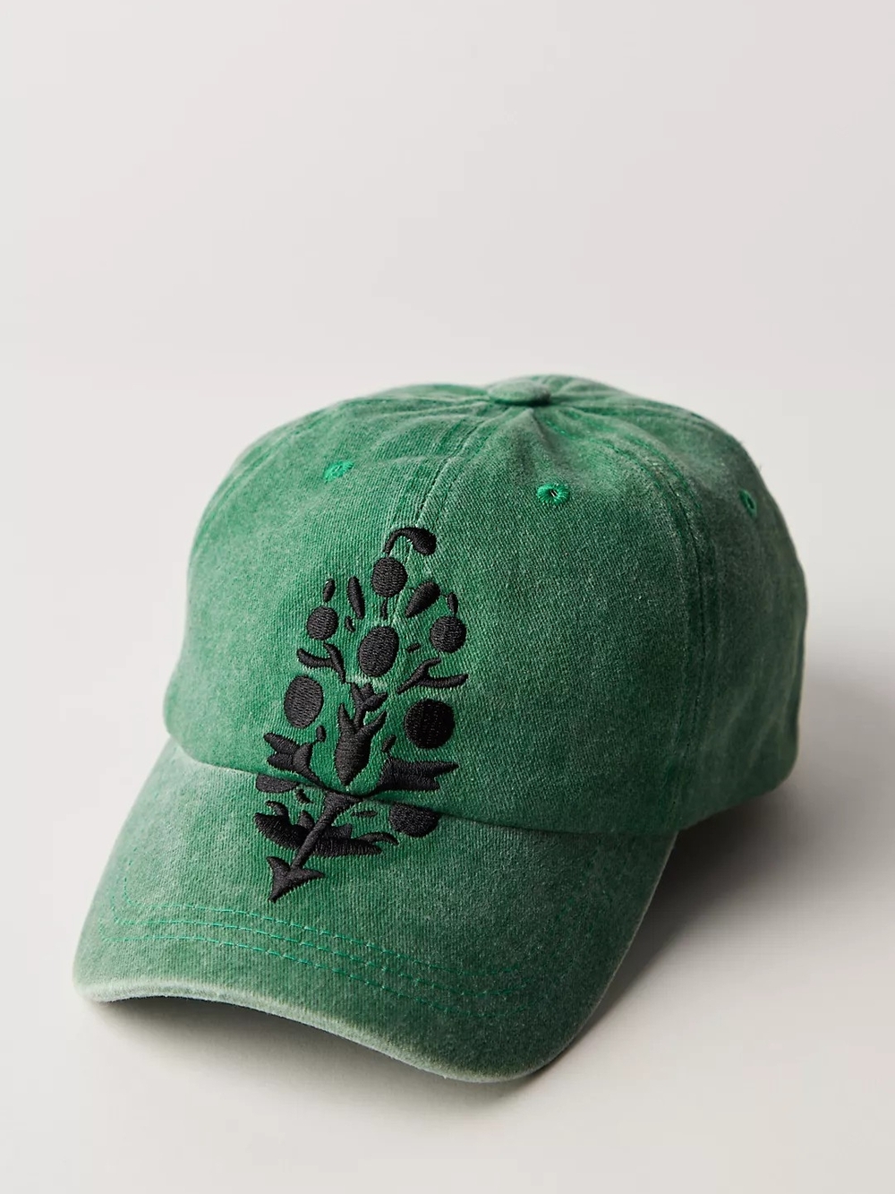 Free People 100% Cotton Green Embroidered Botanical Baseball Cap